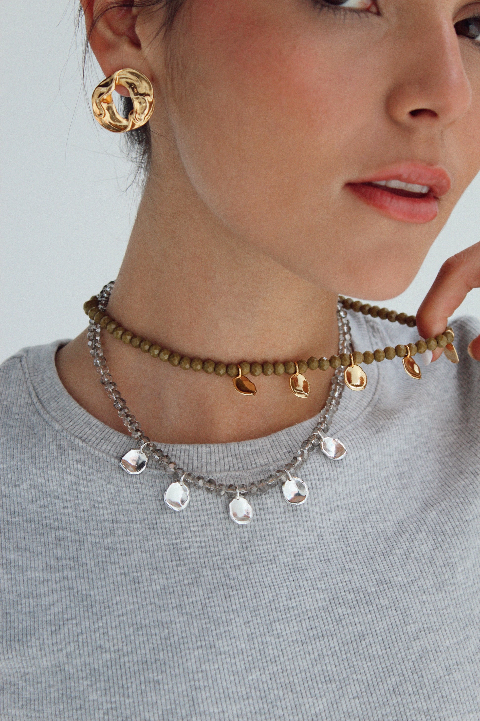 PETAL GRAY Silver Necklace