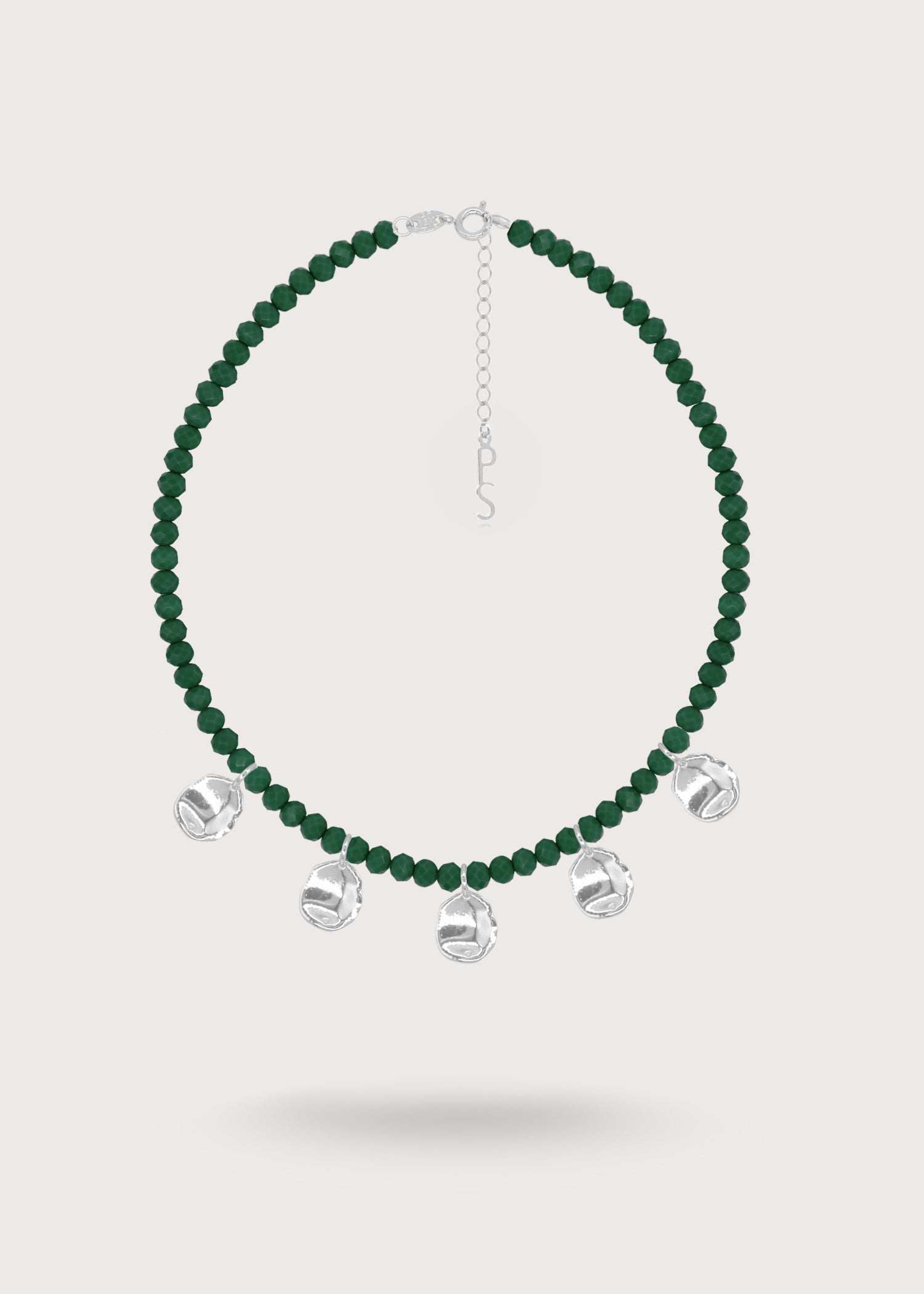 PETAL EMERALD Silver Necklace